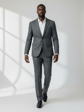 Calvin Klein Charcoal Melange Wool Suit Made in Italy Unfinished Hem 2 Piece 40R